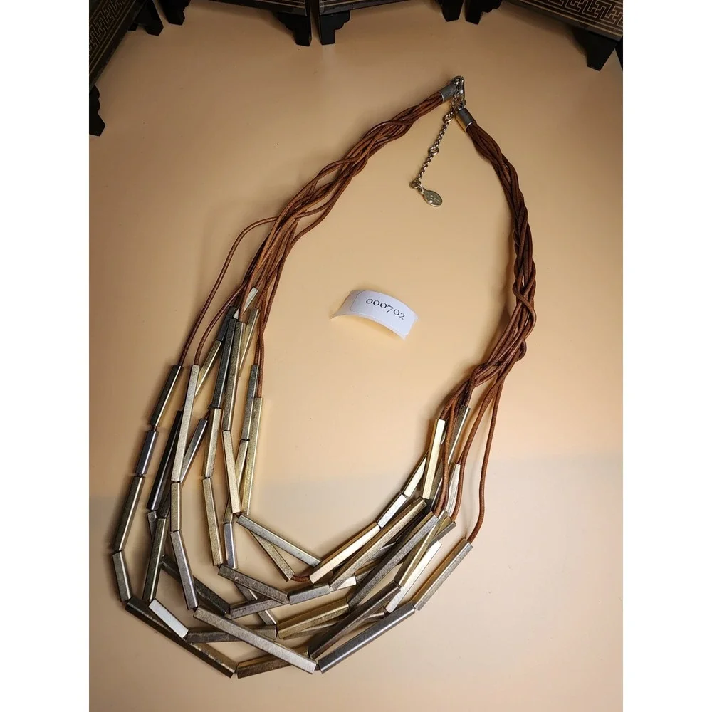 ANN TAYLOR LOFT Signed Necklace Multi-Strand‎ Braided Cord Metal Bar FREE $HIP!!